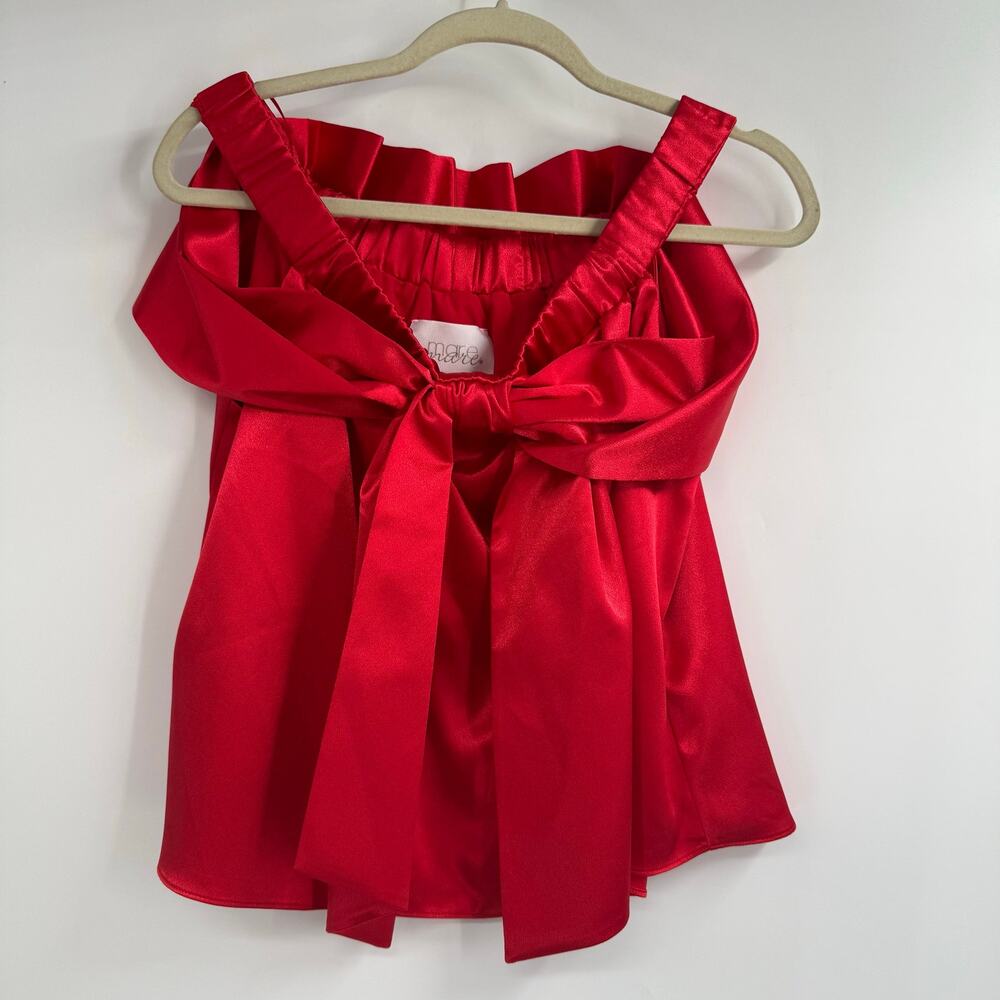 Mare Mare Off-The-Shoulder Oversized Bow Blouse Top Womens Medium Red Satin